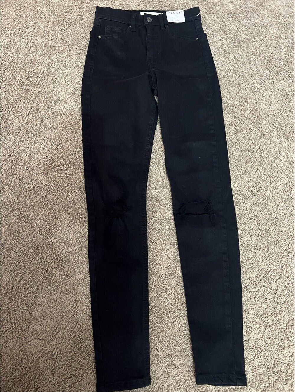 Topshop Jamie Skinny Jeans Womens W25 L32 Black Distressed Stretch NEW